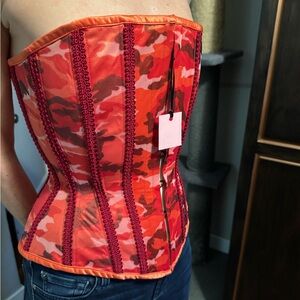 Dark Garden Victorian Bespoke Corset w/Backpanel in Orange Camo, FIRE🔥